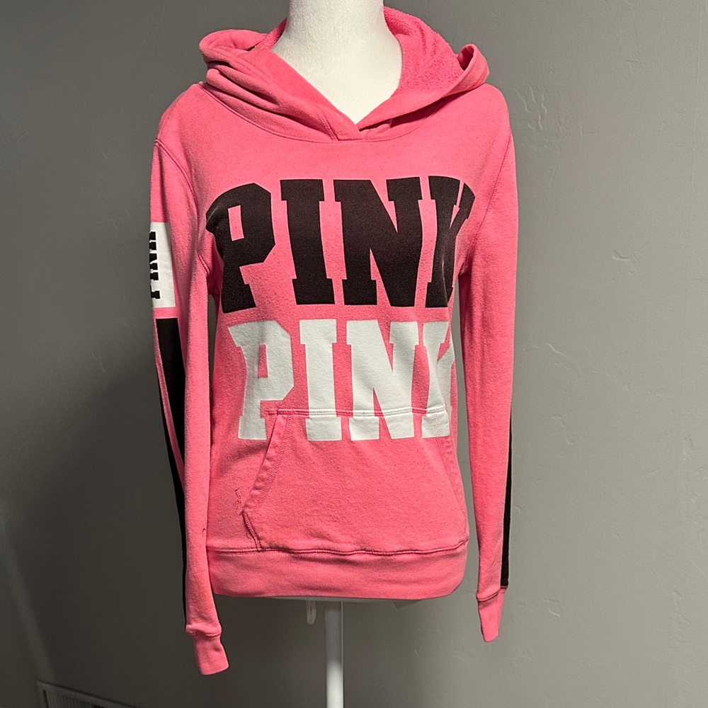 PINK Victoria's Secret Women's Pink and Black Hoodie
